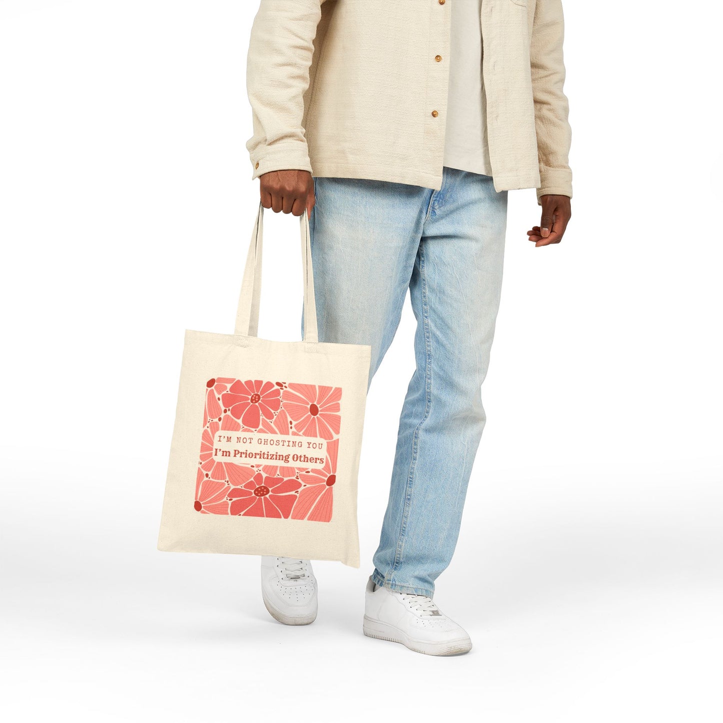 I'm Not Ghosting - Prioritizing Others - Chic Quote Tote Bag - Floral Design, Eco-Friendly Gift