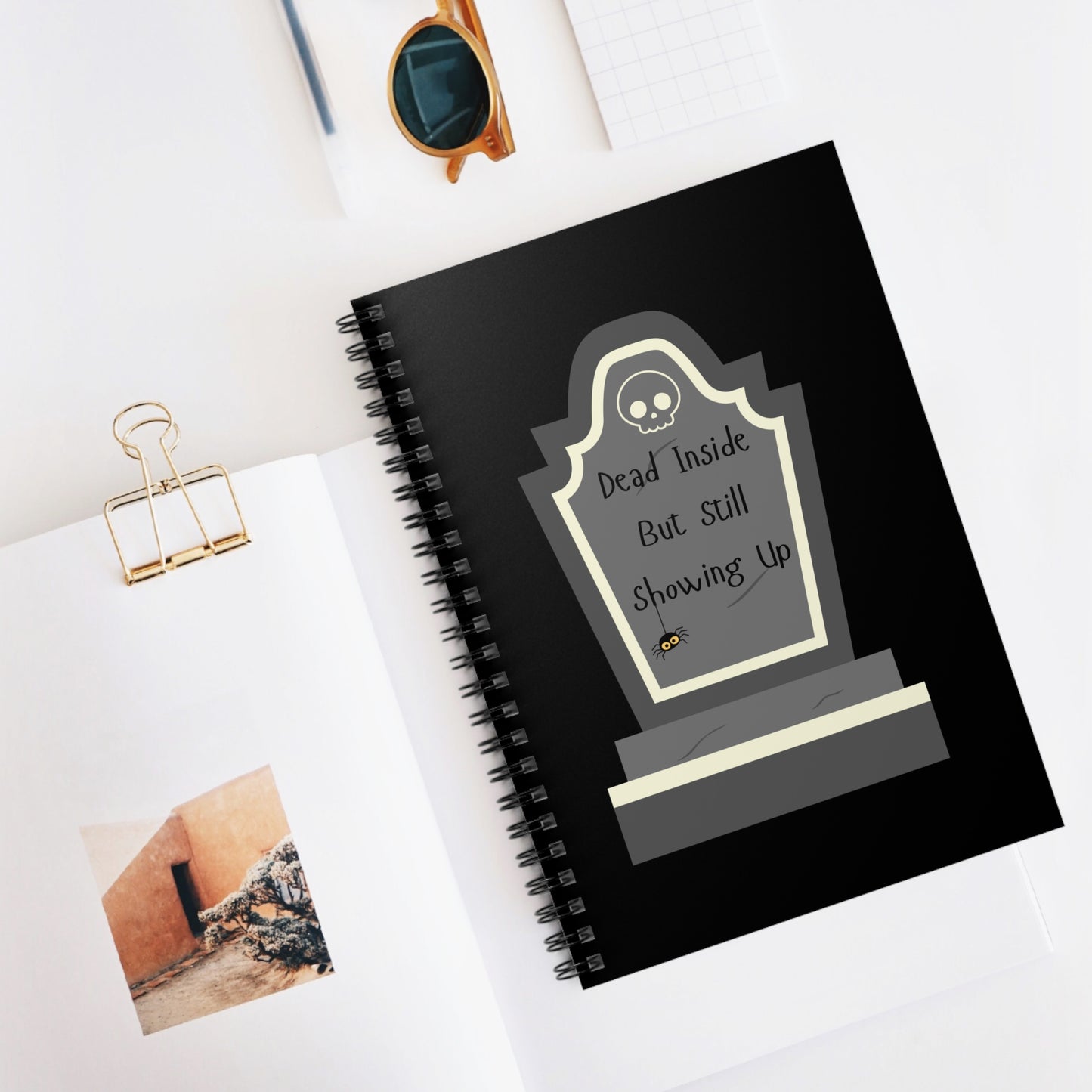 Dead Inside, But Still Showing Up - Spiral Notebook