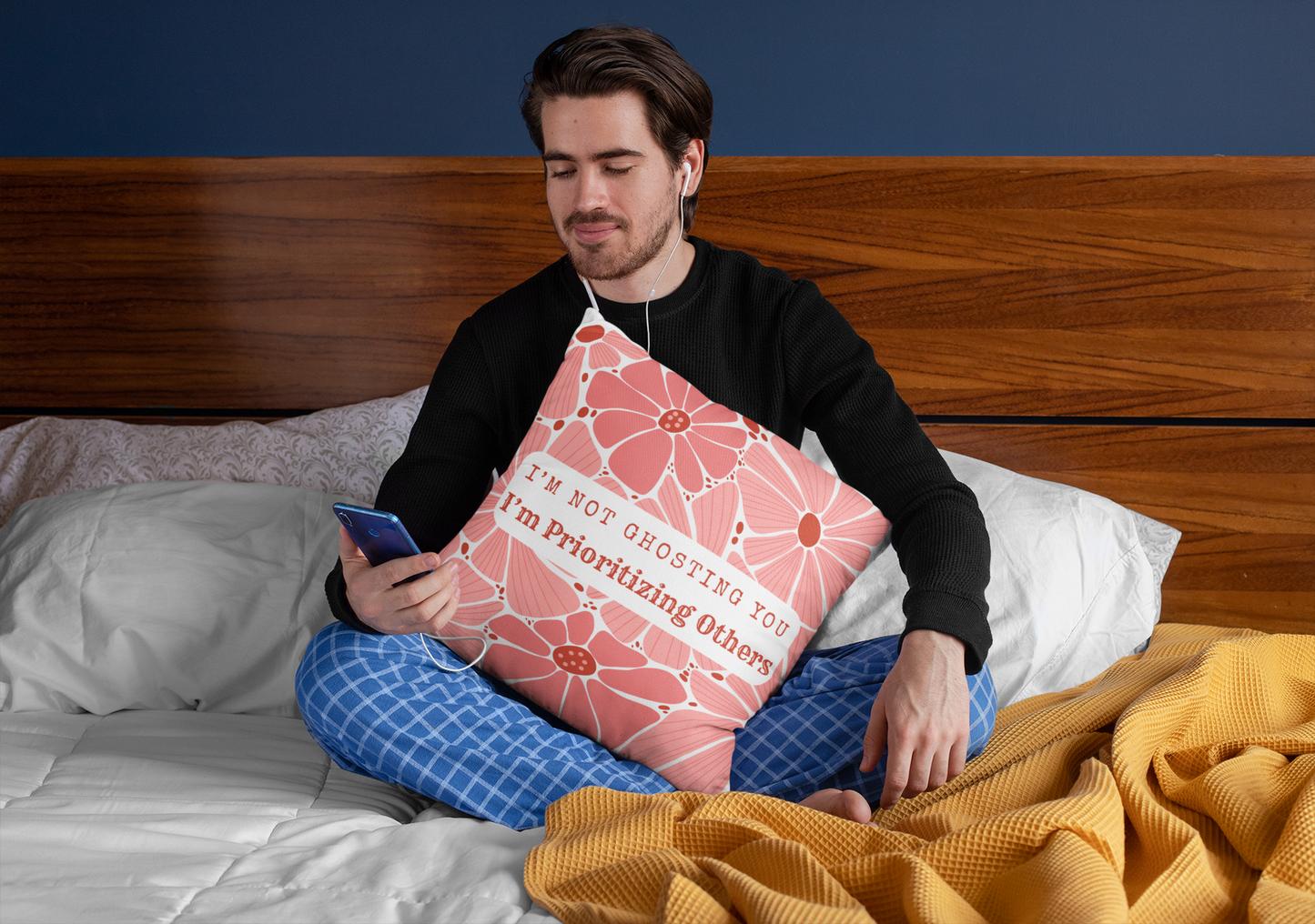 I'm Not Ghosting - Prioritizing Others - Floral Quote Pillow